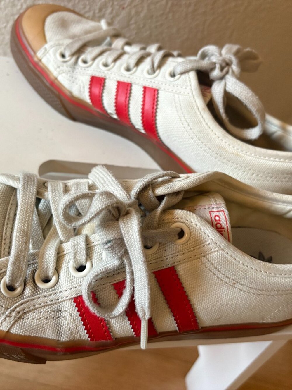 Adidas Women’s Canvas Sneakers Red Stripes Gum Sole Retro